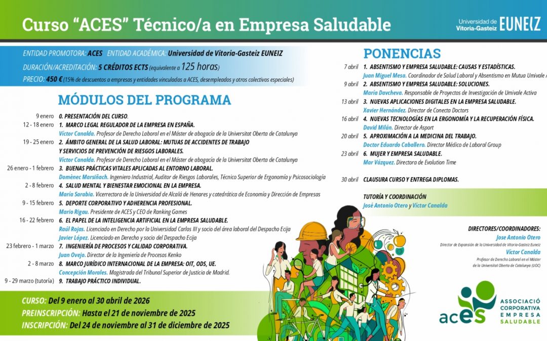 ACES CALIENTA MOTORES PARA EL LANZAMIENTO DEL PRIMER CURSO DE TÉCNICO EN EMPRESA SALUDABLE CON TITULACIÓN ACADÉMICA OFICIAL